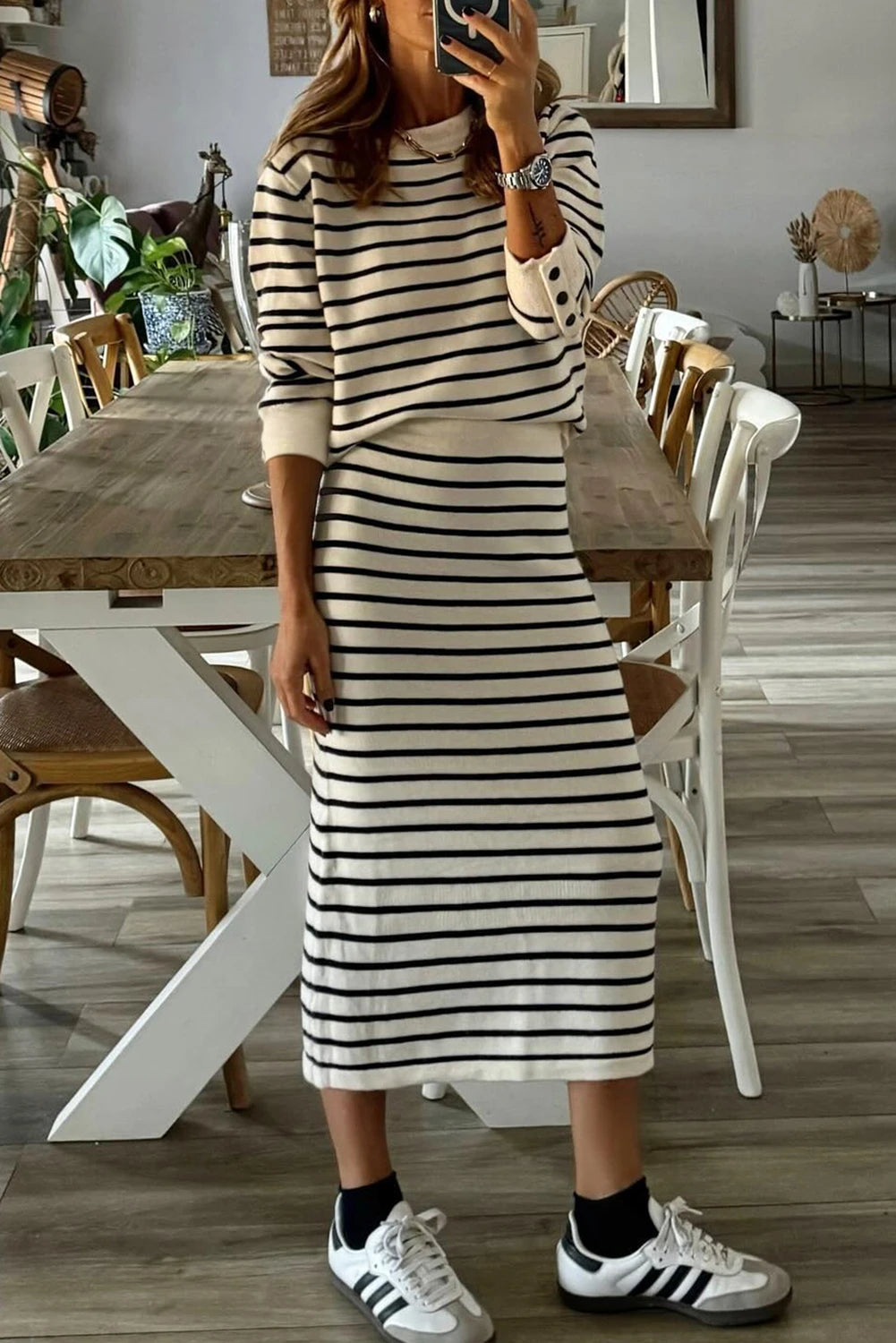 Black Stripe Skirt Set