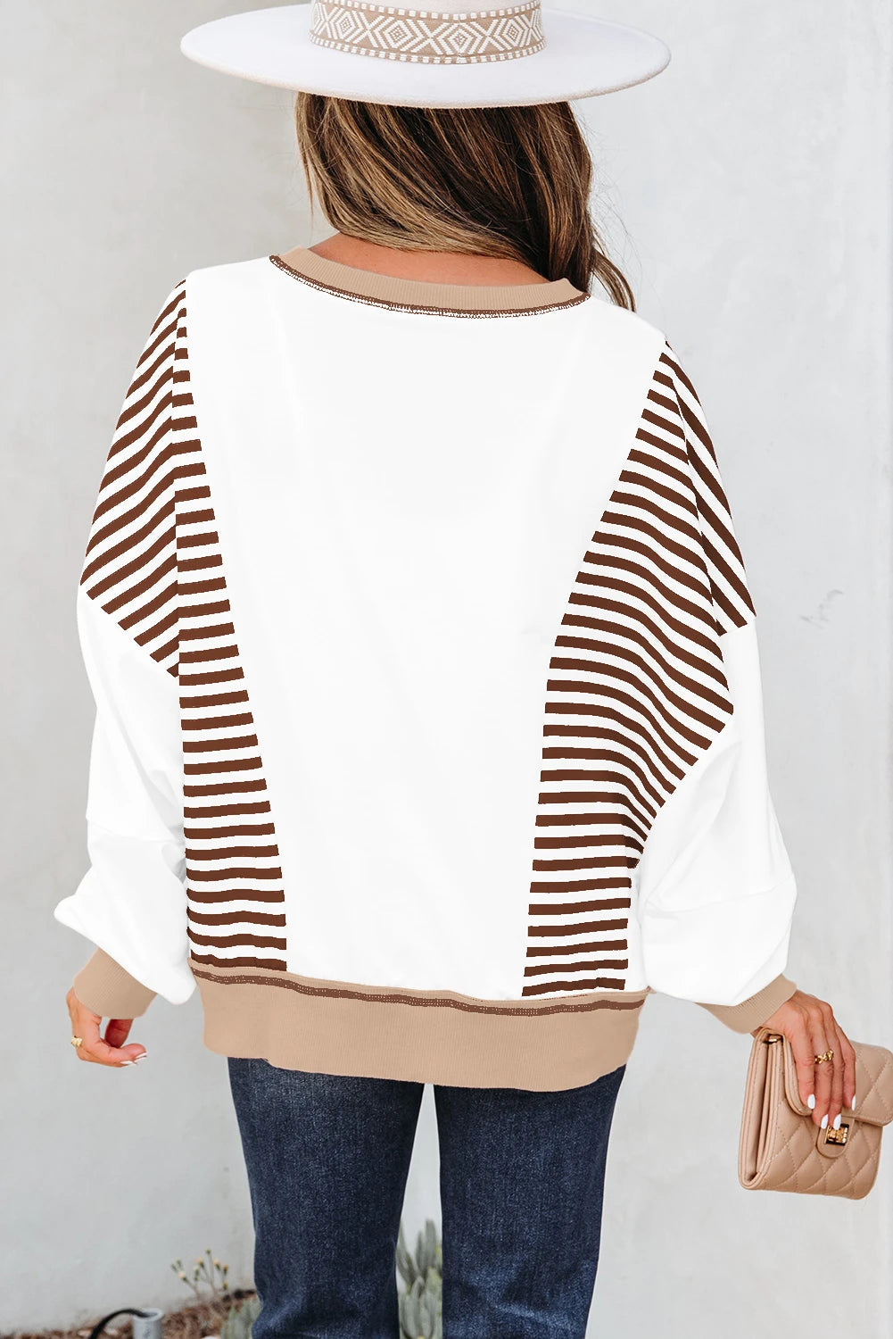 Brown Stripe Colorblock Sweatshirt