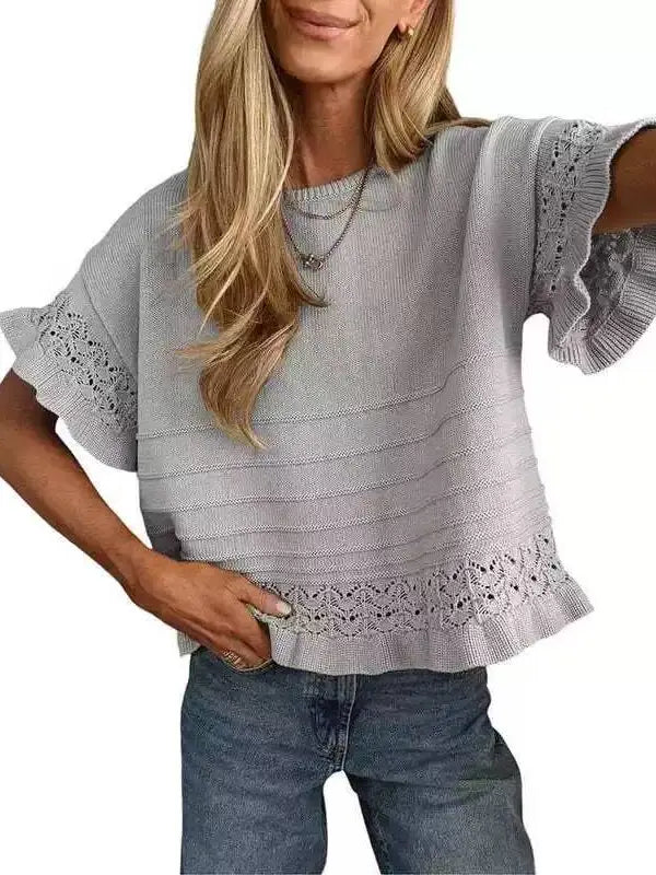 Boho Solid Gray Knit Top