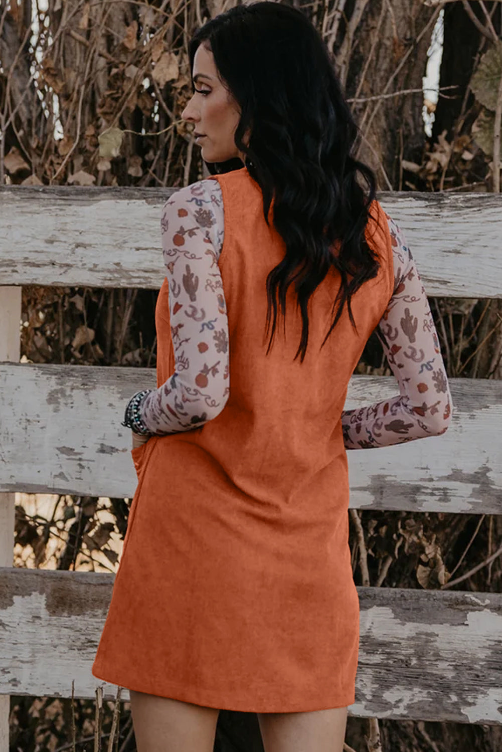 Gold Flame Corduroy Western Dress