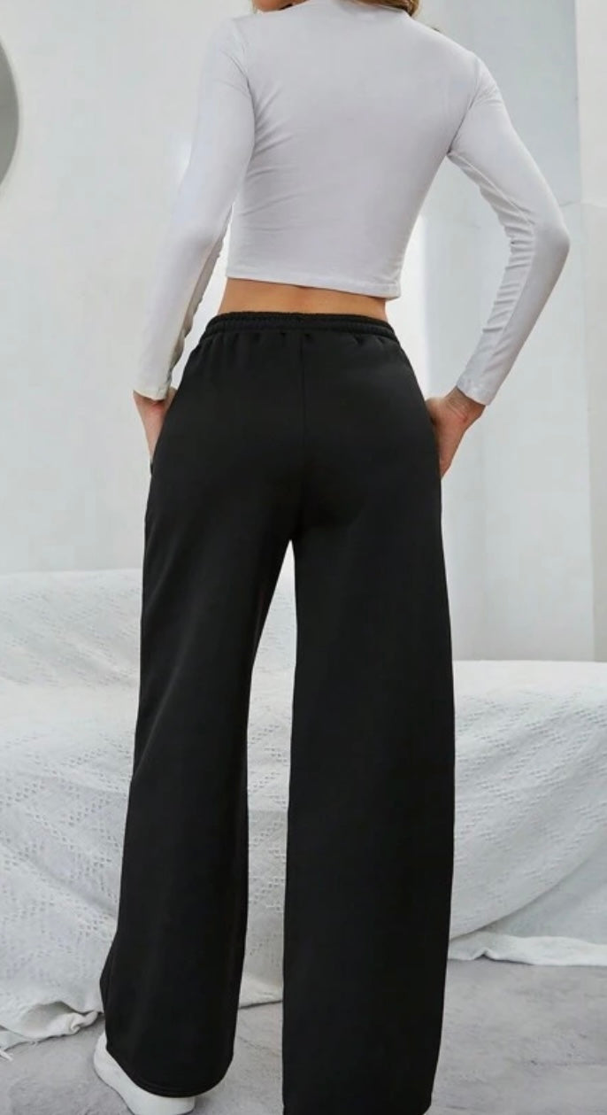 Black Wide Leg Drawstring Pants
