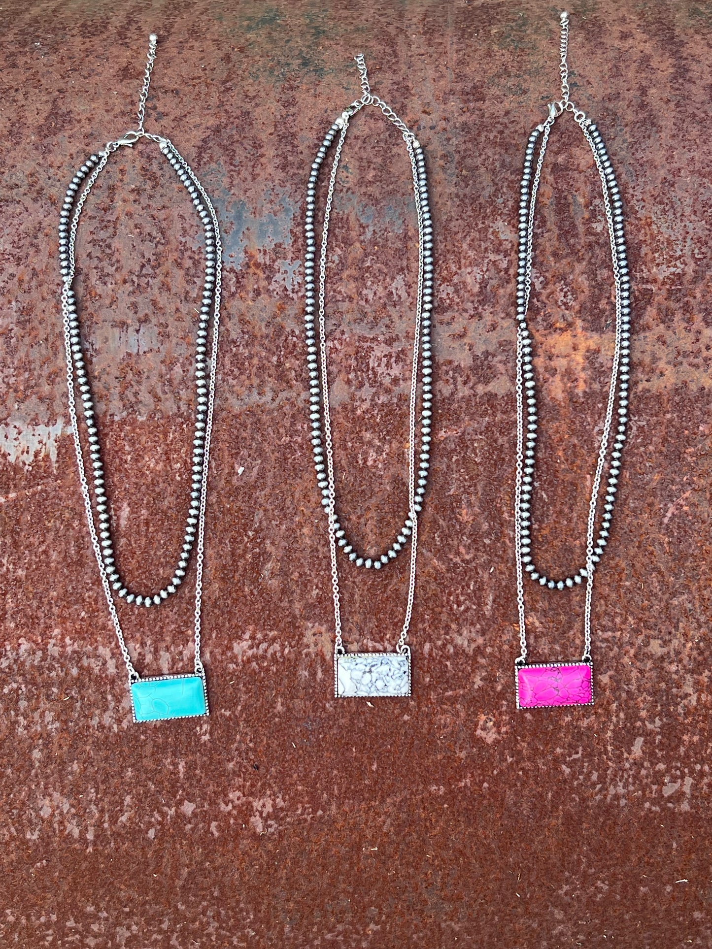 Silver Double Chain Rectangle Pendant