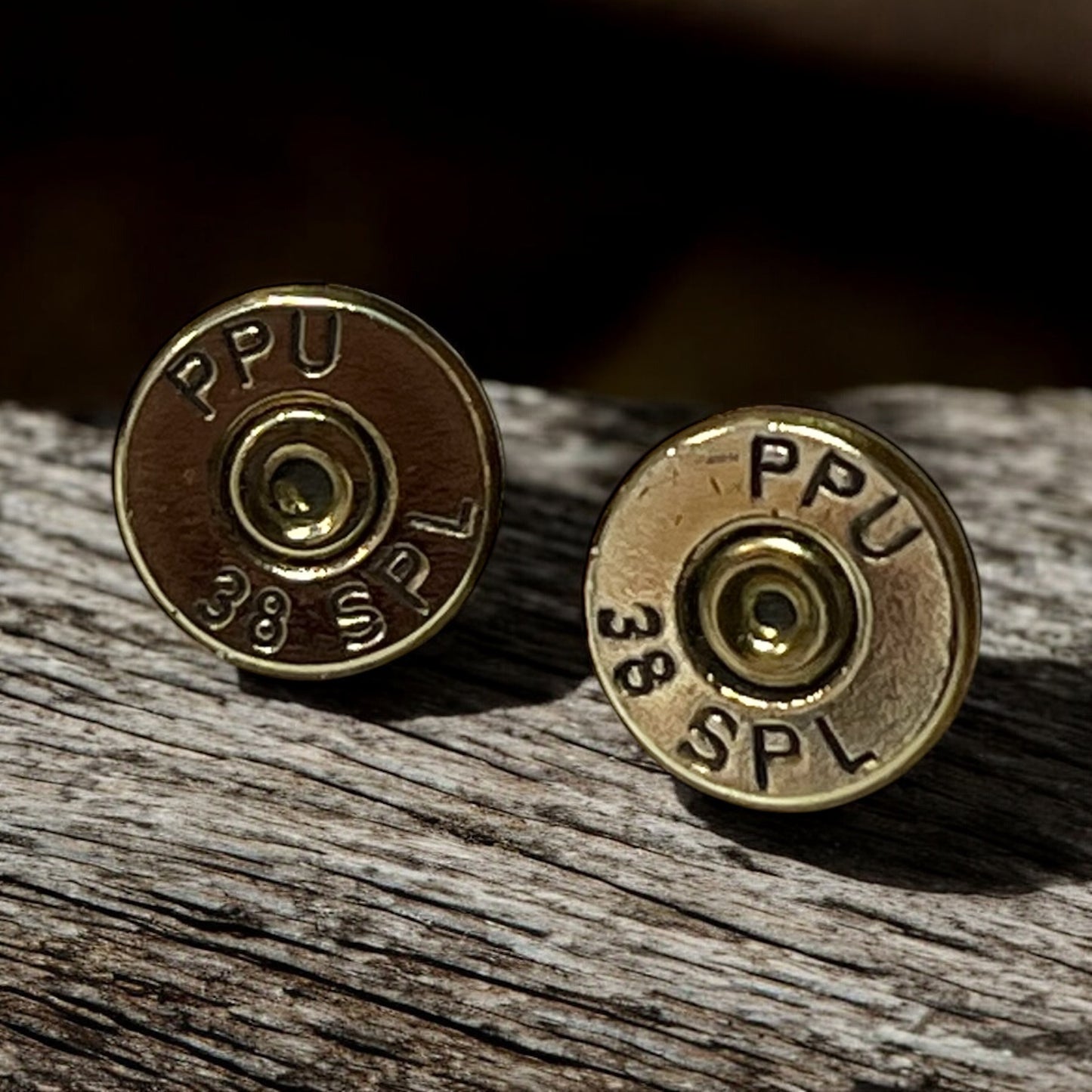 38 Caliber Brass Bullet Stud Earrings
