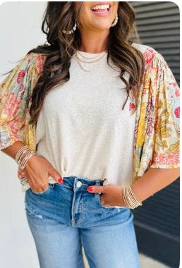 Beige Floral Patchwork Blouse