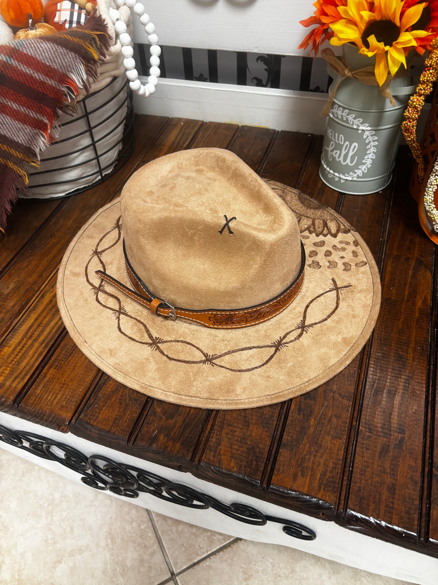 Custom Burned Sunflower Hat