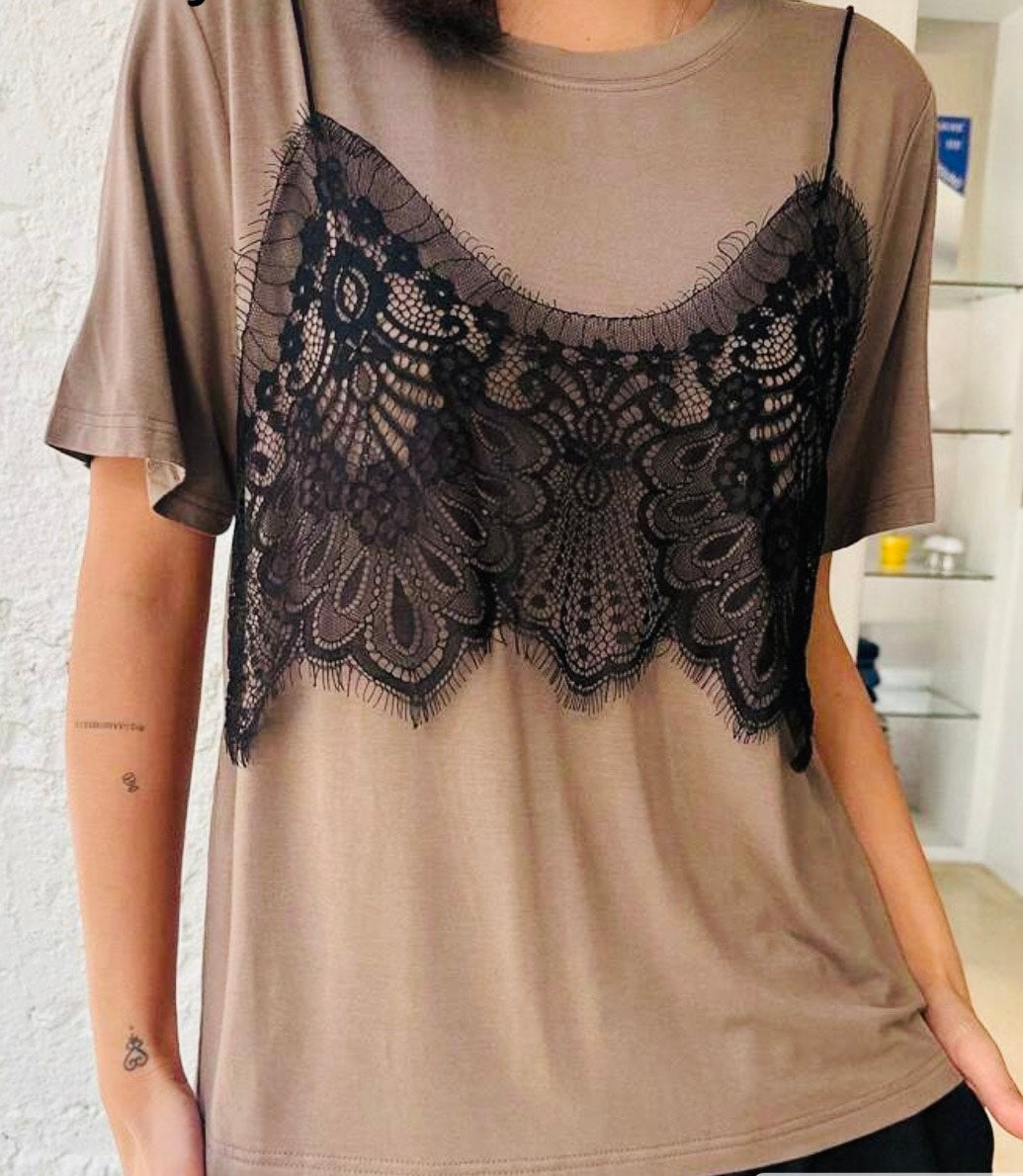 Mocha Black Lace Top