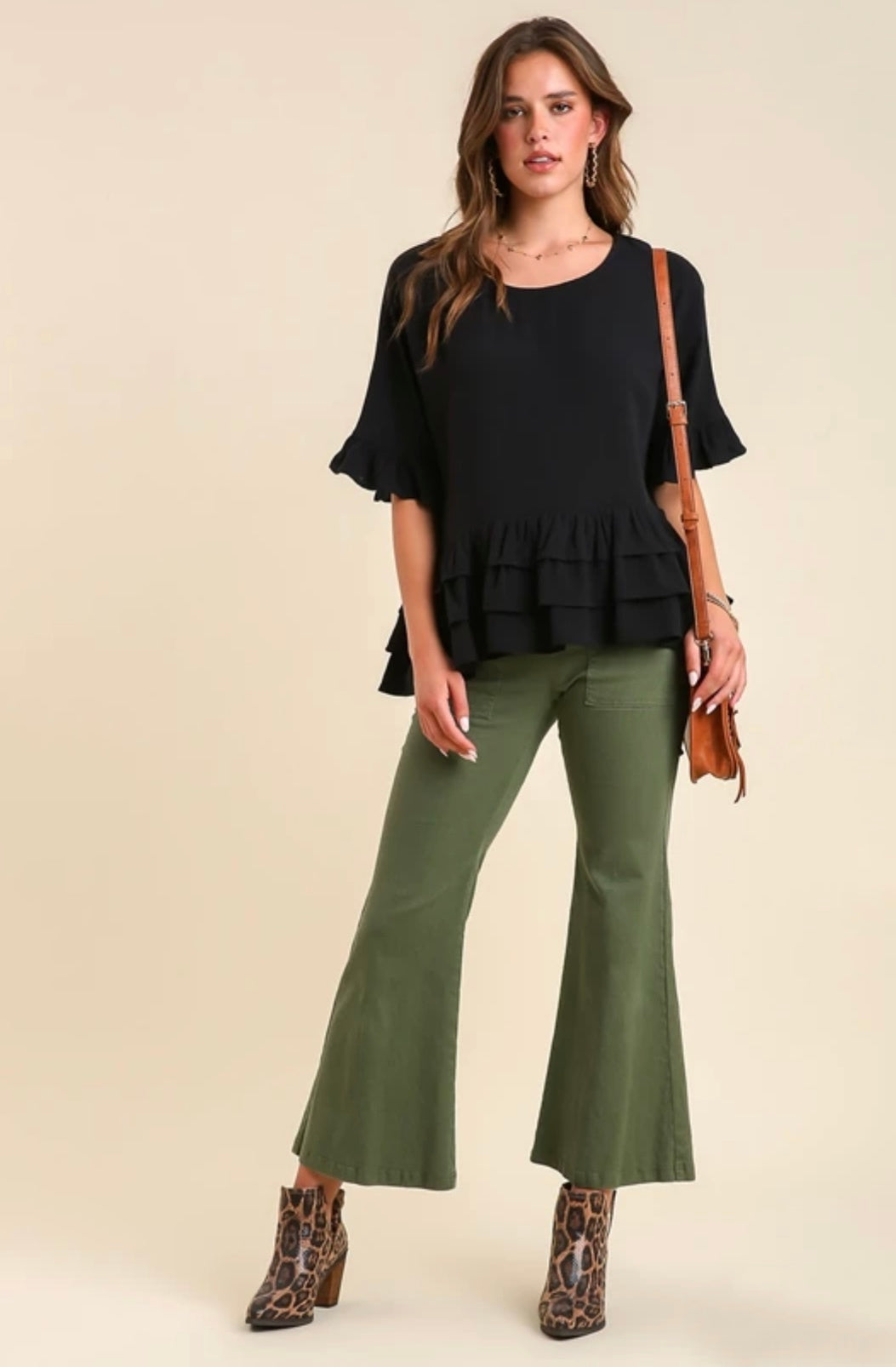 Ruffle Tiers Linen Round Neck Top