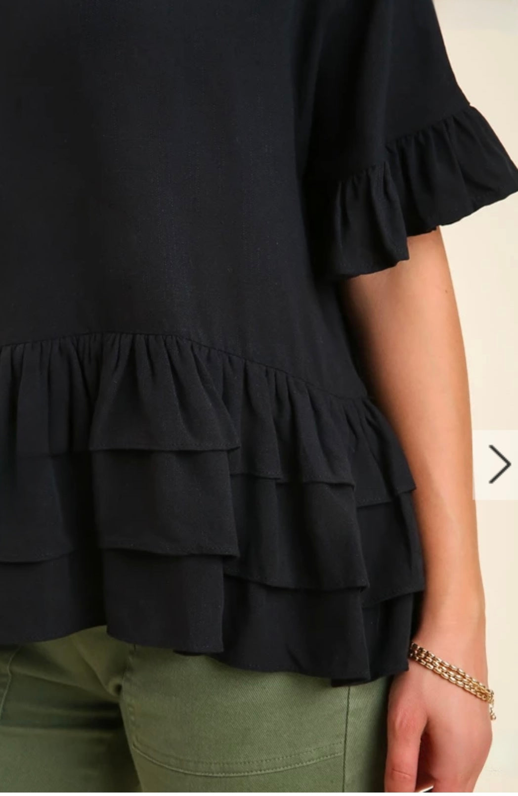 Ruffle Tiers Linen Round Neck Top