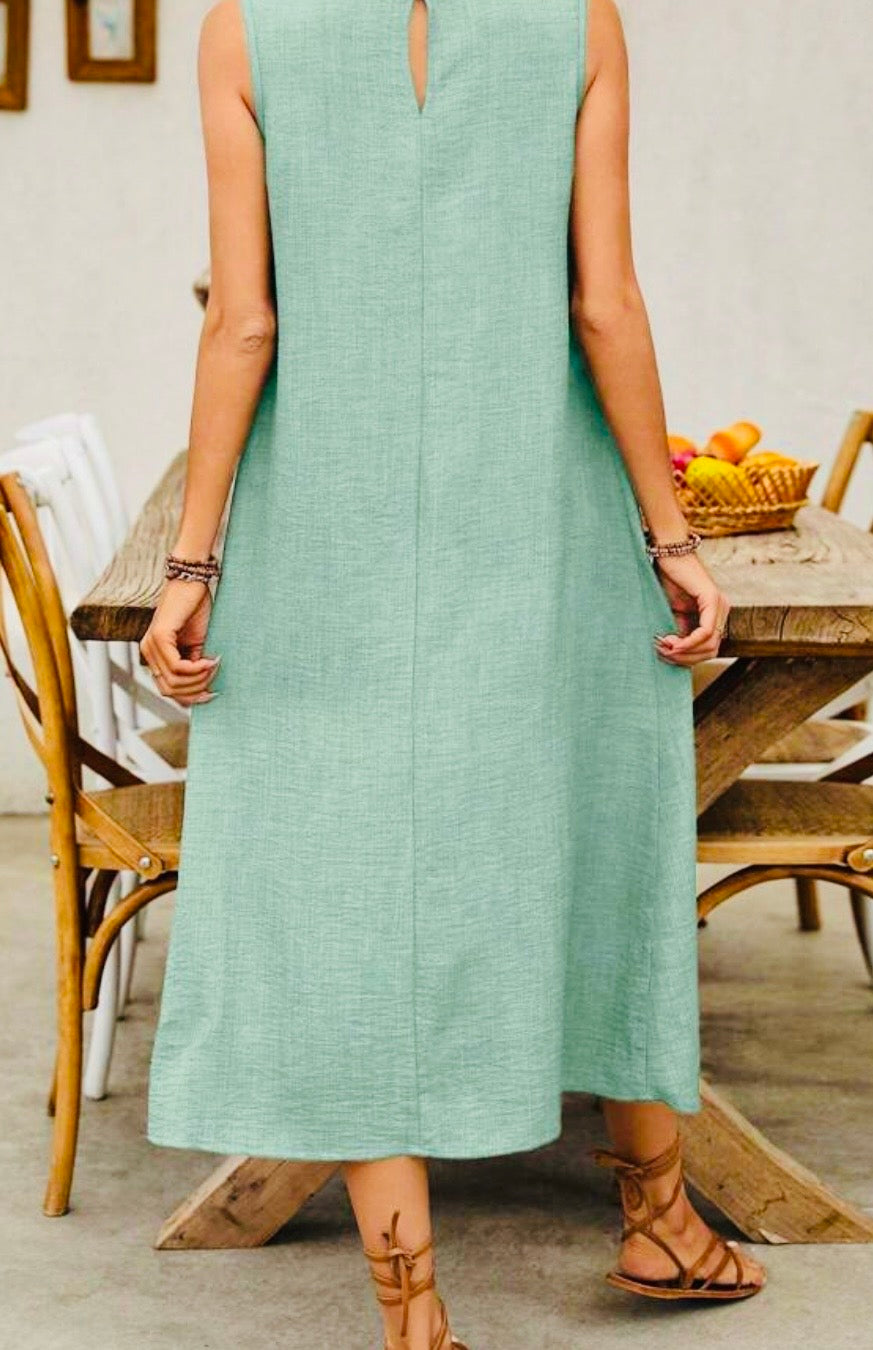 Casual Green Sleeveless Pocket Dress