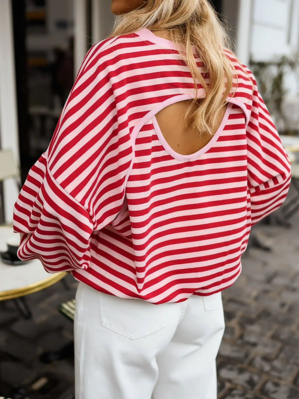 Red Stripe Cut Out Back Top