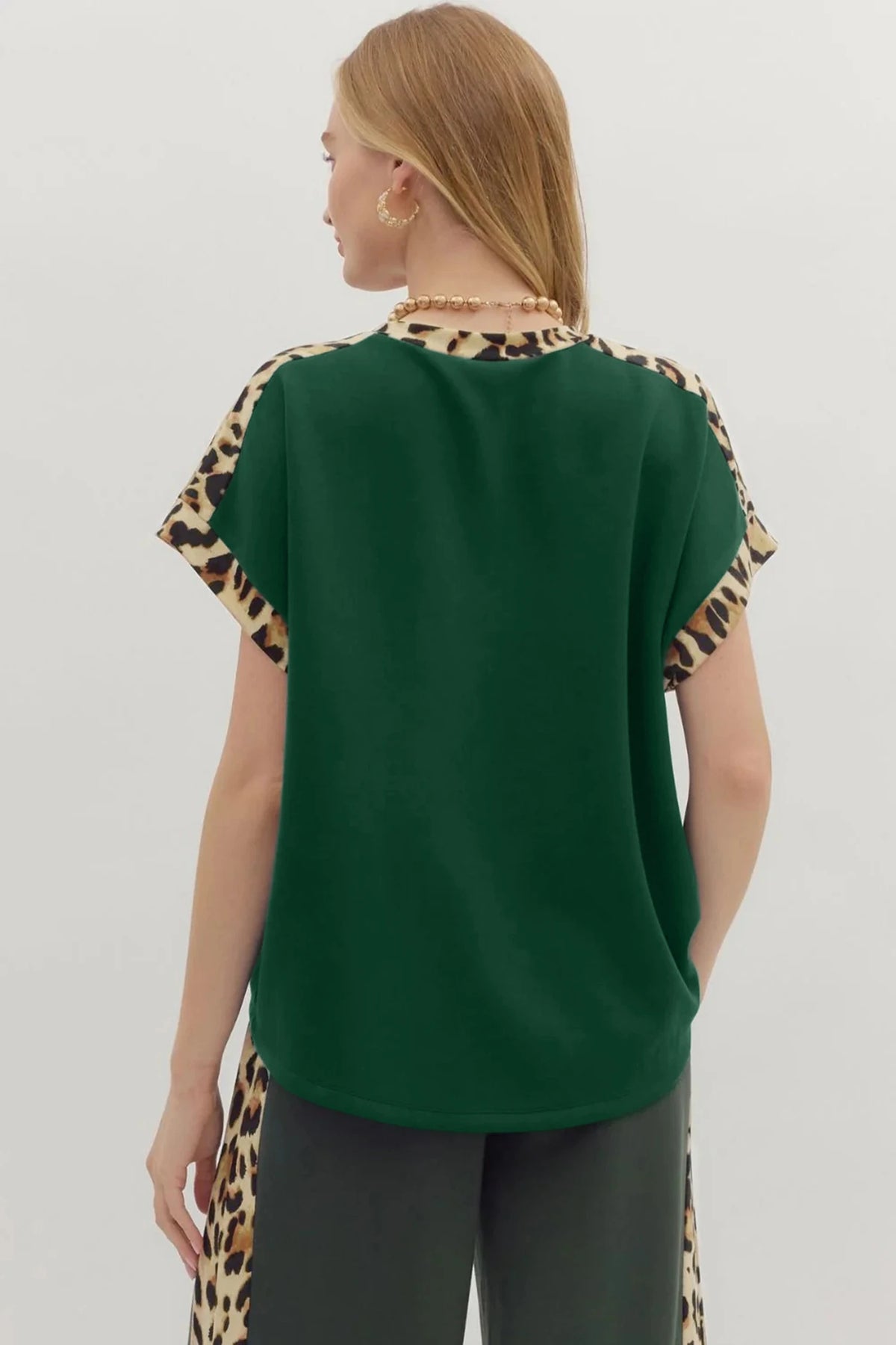 Sea Green Leopard Trim Tee