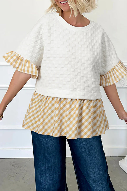 White/Khaki Textured Blouse
