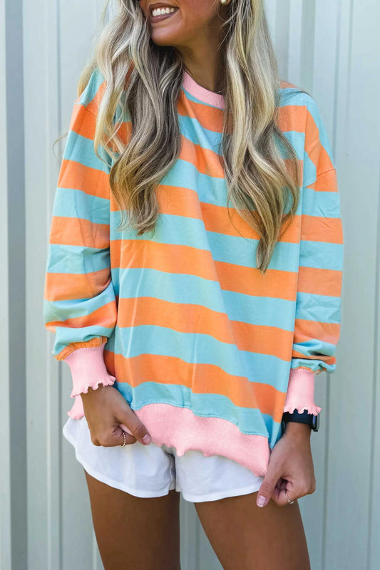 Orange Stripe Long Sleeve Top