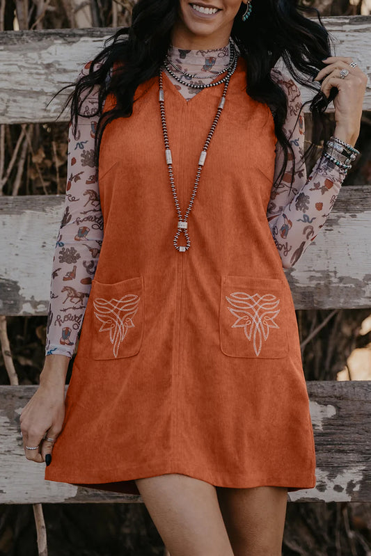 Gold Flame Corduroy Western Dress