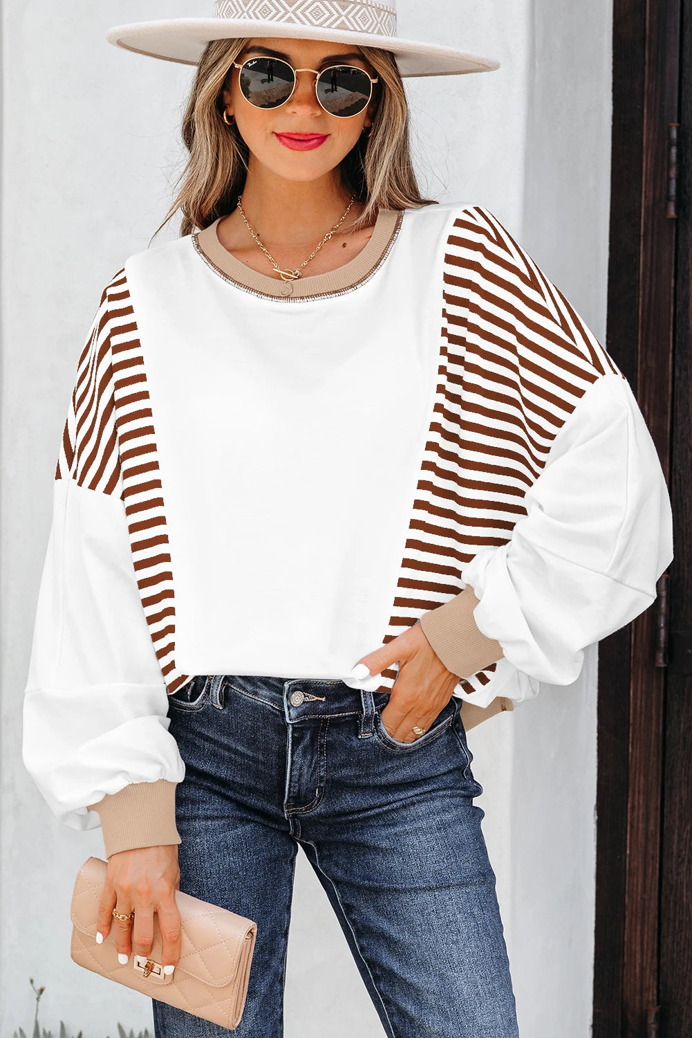 Brown Stripe Colorblock Sweatshirt