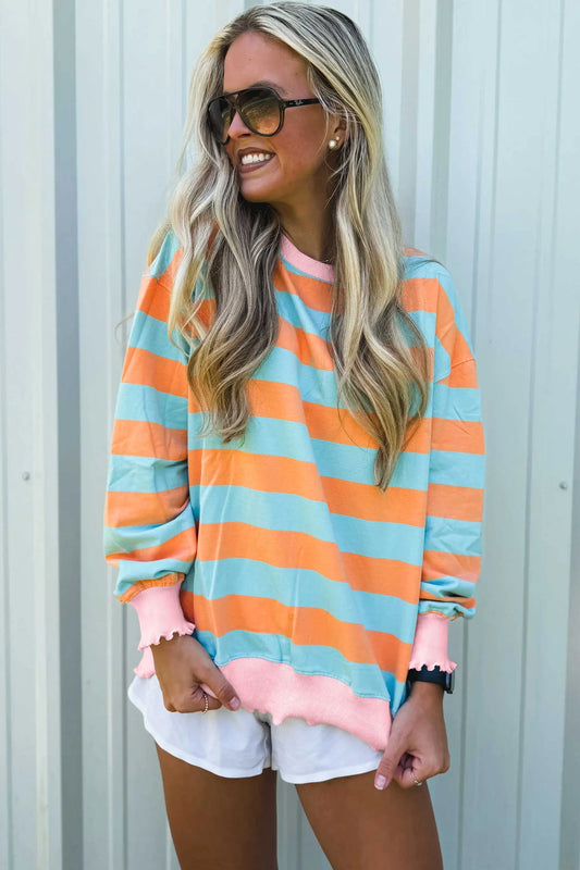 Orange Stripe Long Sleeve Top