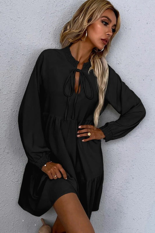 Black Tie Smocked Dress