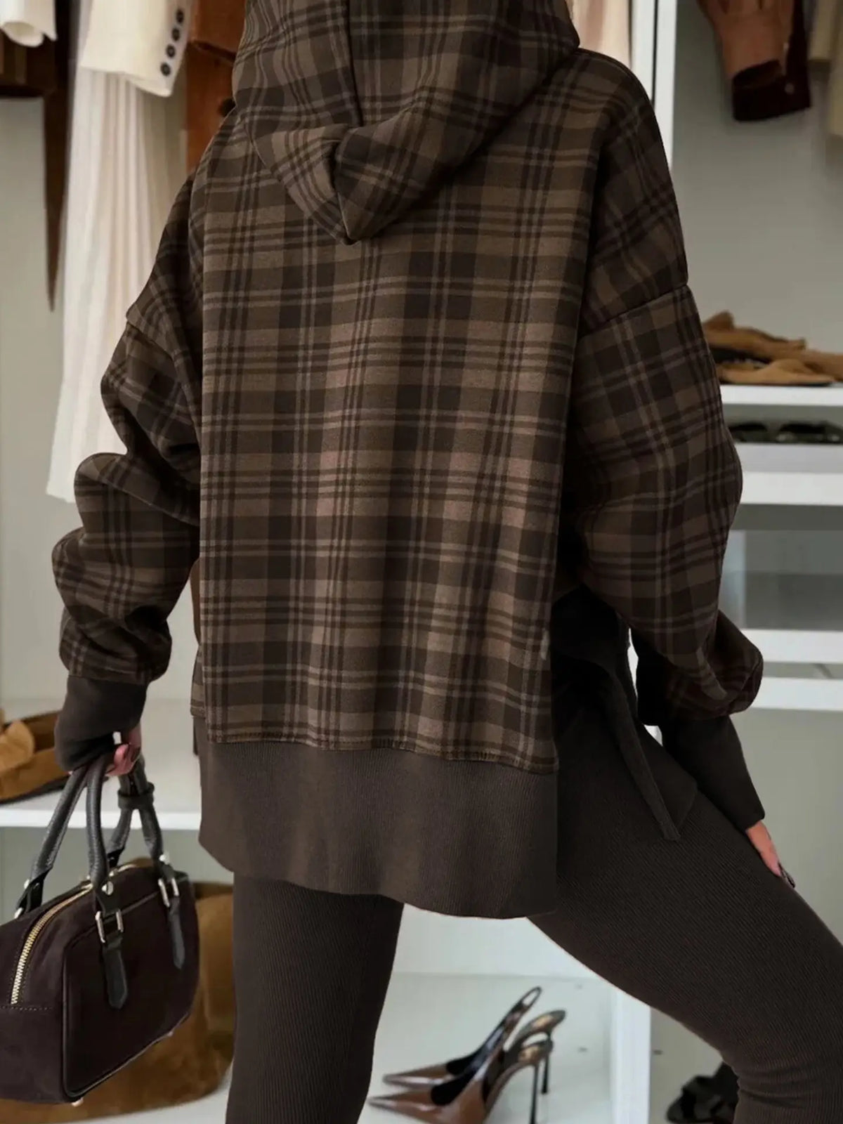 Coffee Plaid Oversized Hoodie