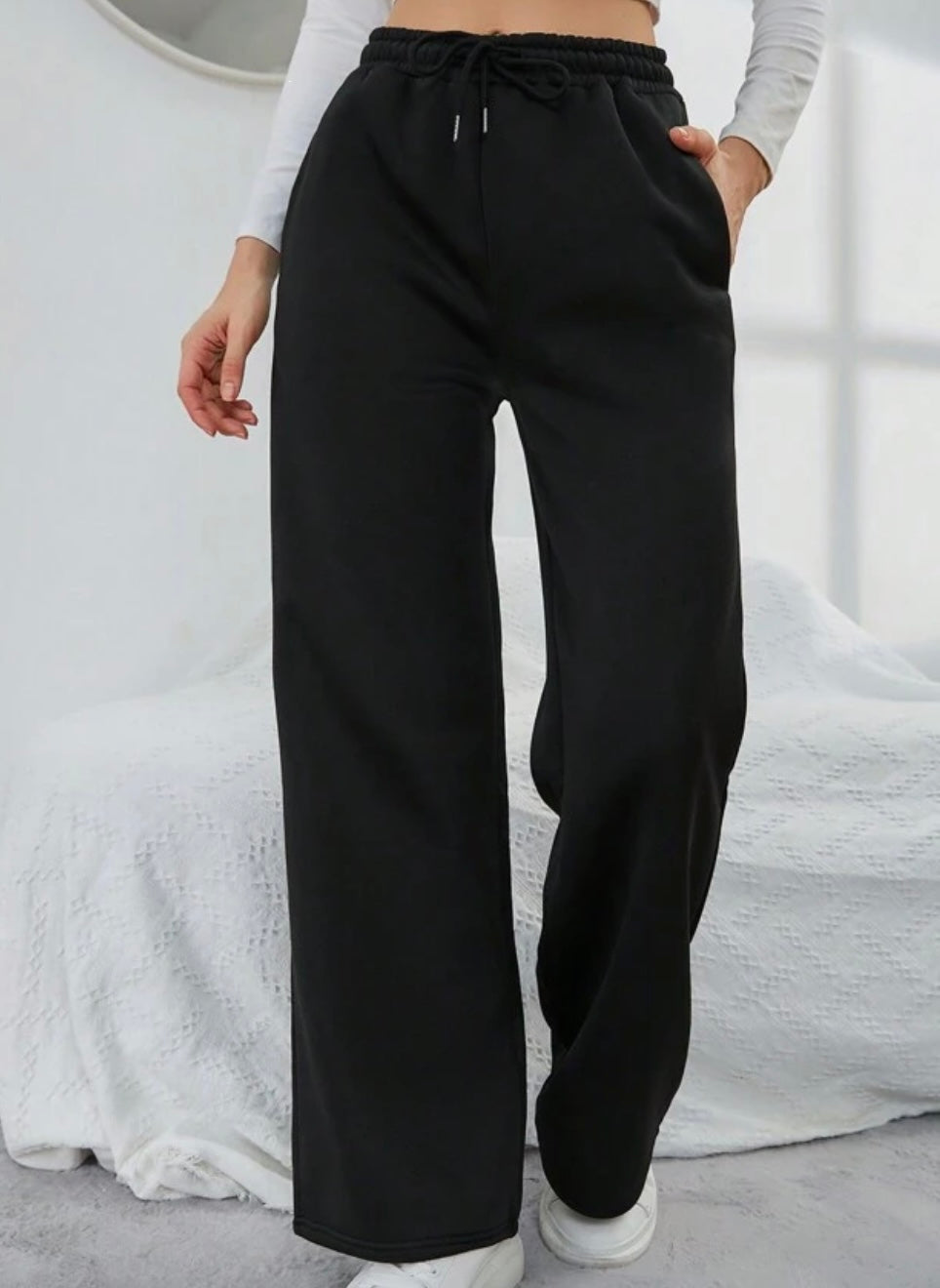 Black Wide Leg Drawstring Pants