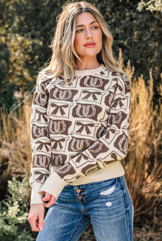 Brown Bow Horseshoe Sweater