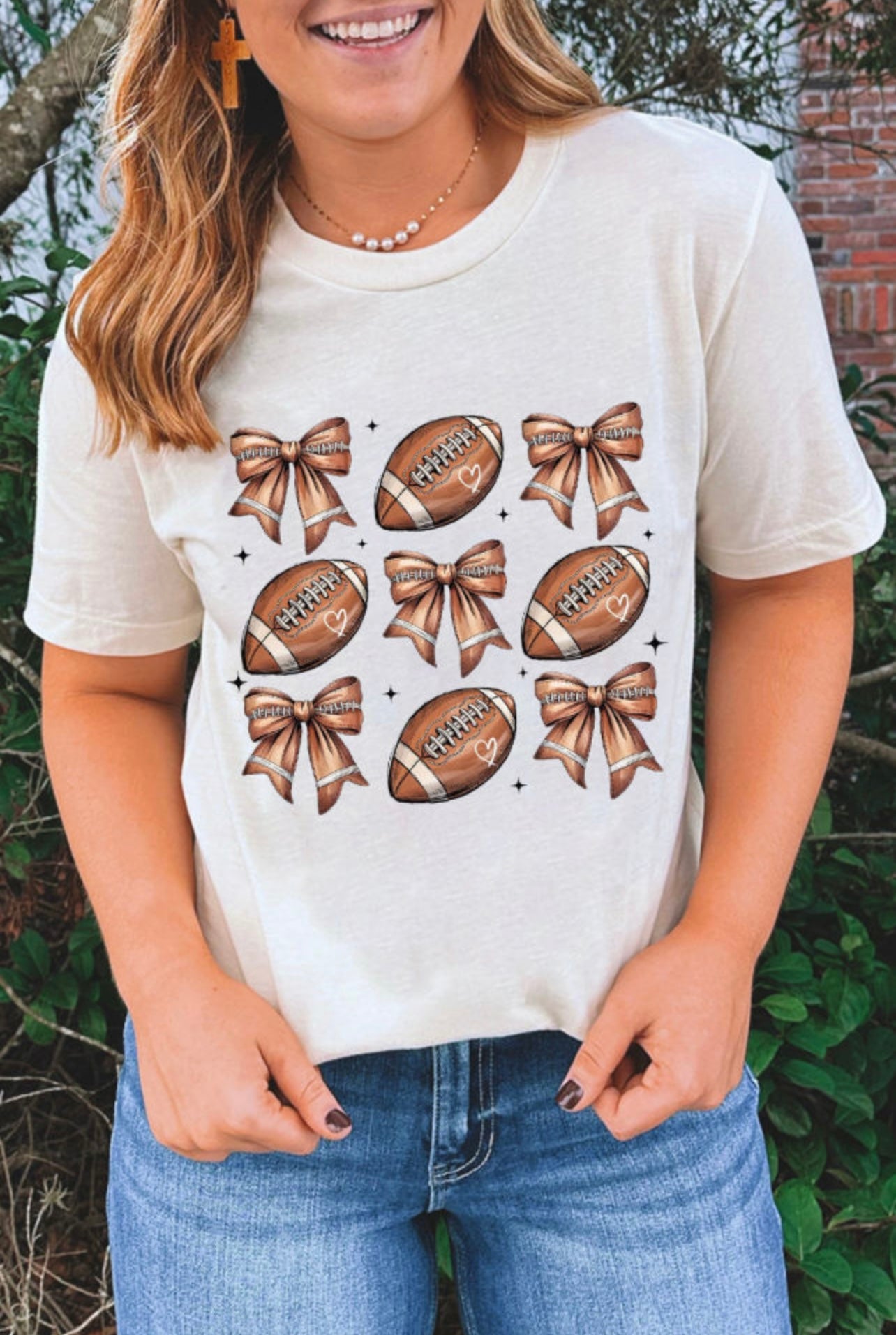 Football Bow Graphic T-Shirt