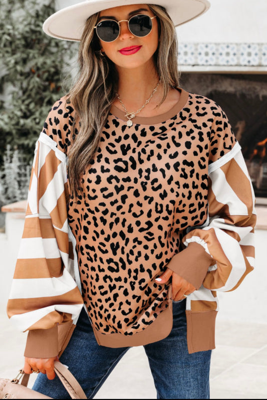 Leopard Striped Sleeve Top