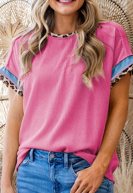 Bonbon Leopard Patchwork Corded Crew