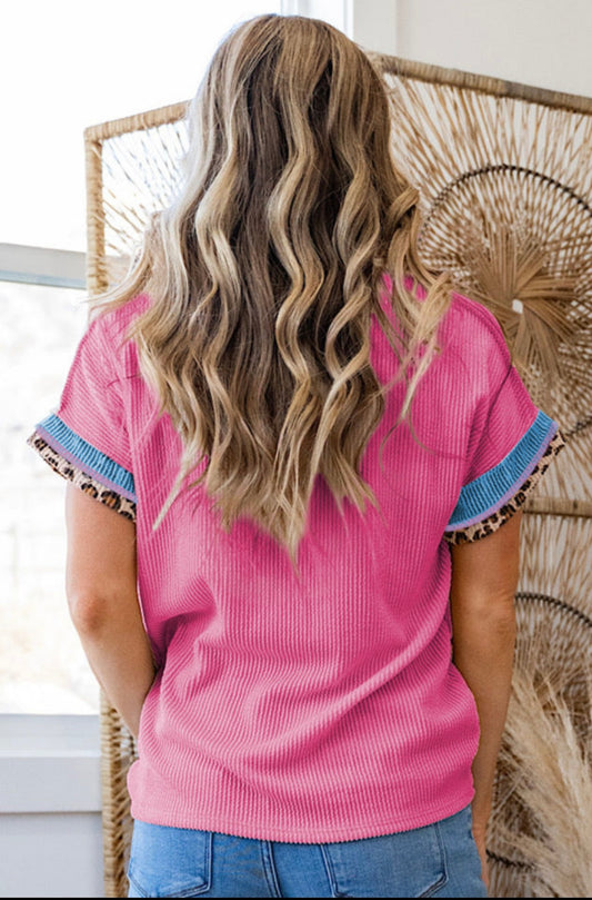 Bonbon Leopard Patchwork Corded Crew