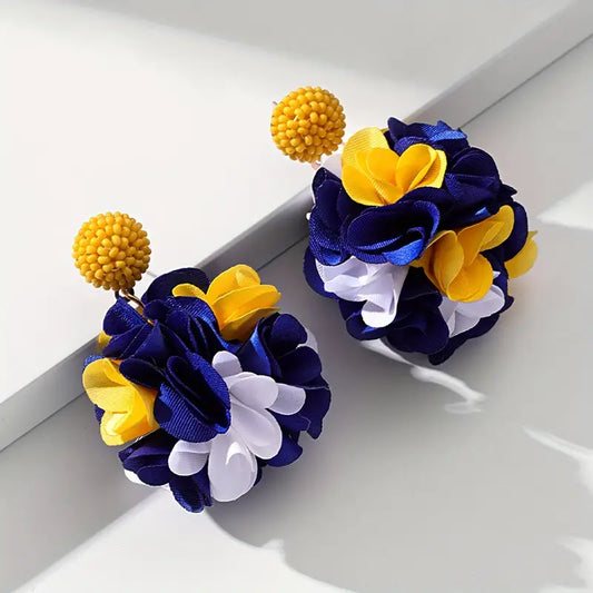 Fabric Ball Flower Earrings