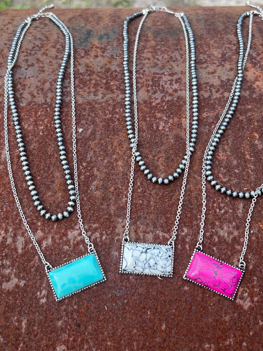 Silver Double Chain Rectangle Pendant
