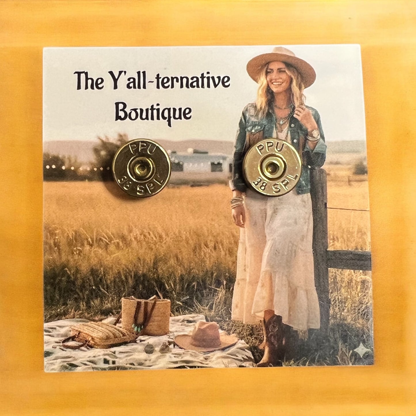 38 Caliber Brass Bullet Stud Earrings