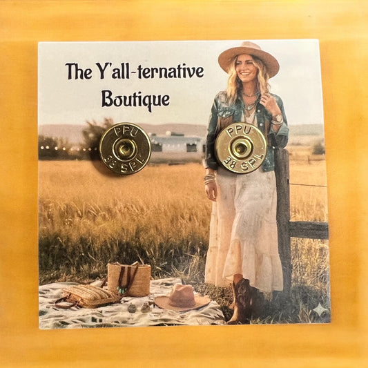 38 Caliber Brass Bullet Stud Earrings