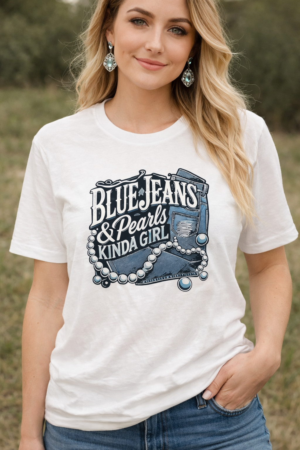 Blue Jeans and Pearls Graphic Tee