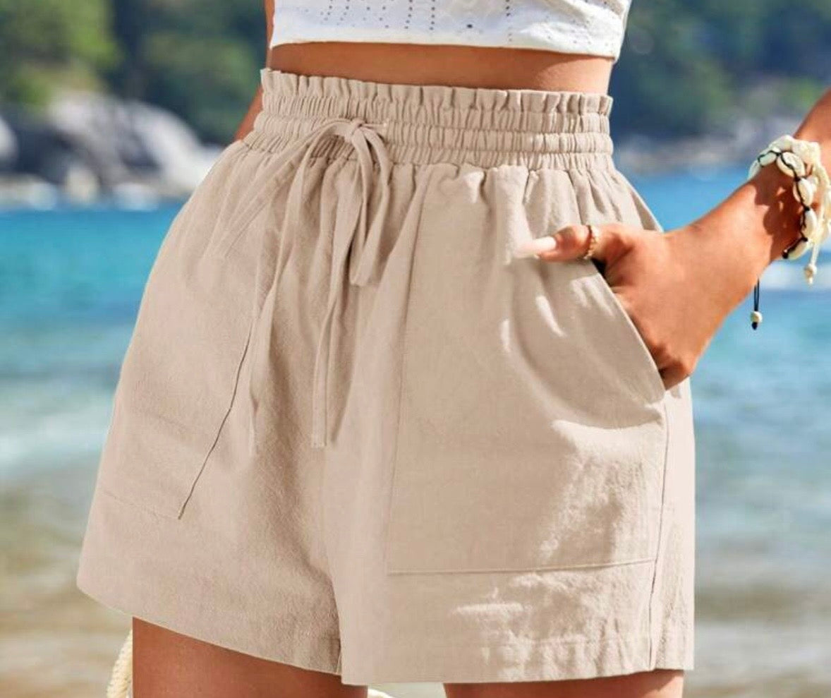Womens Khaki Spring Drawstring Shorts