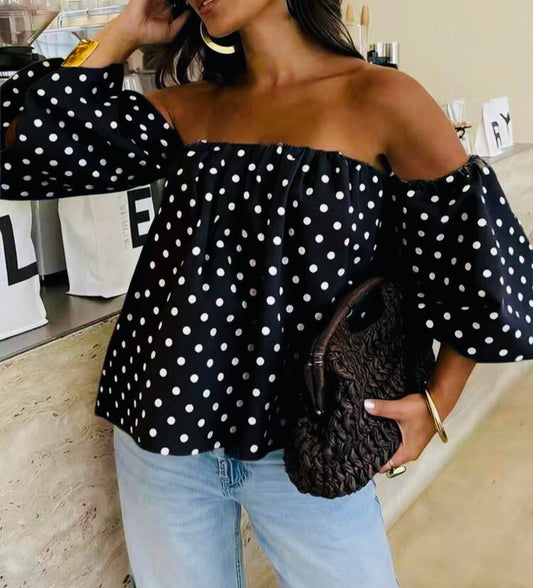 Black Polka Dot Off Shoulder Top