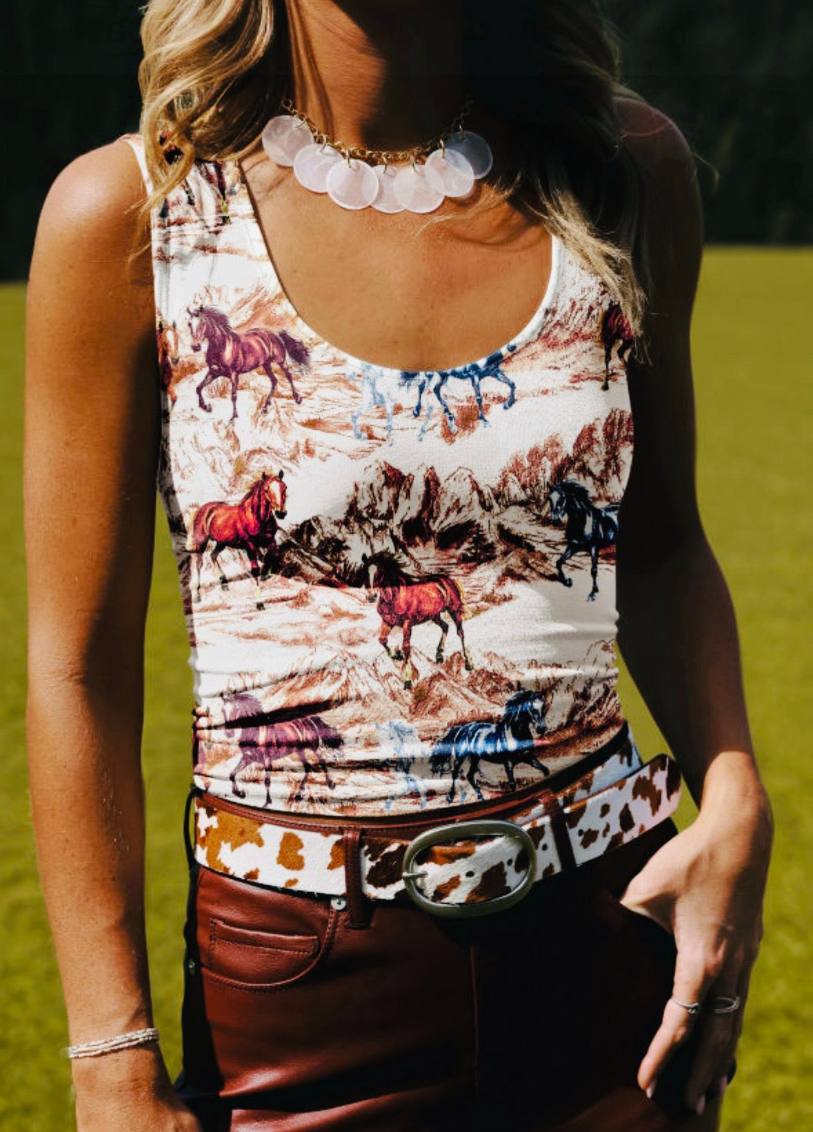 Brown Horse Hat Slim Tank Top