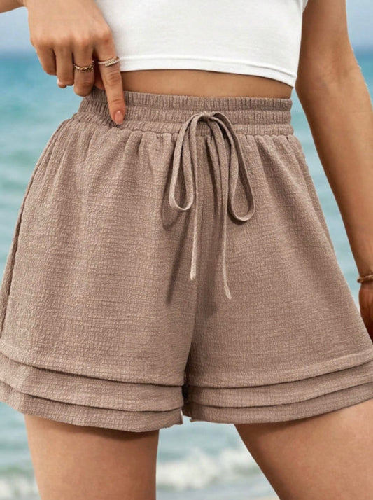 Straw Khaki Colored Textured Edge Shorts