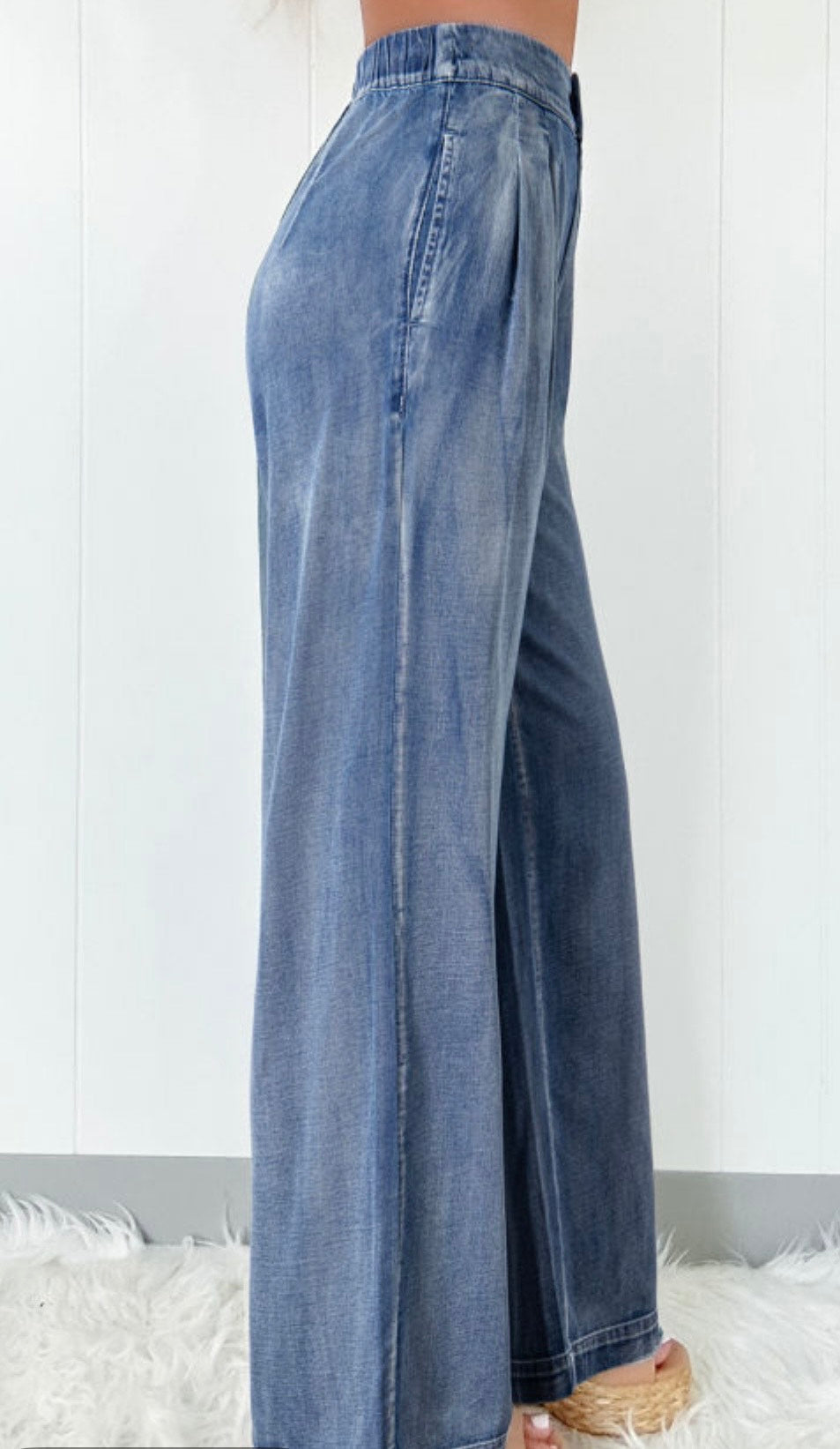 Dusk Blue Acid Washed Wide Leg High Waisted Jeans
