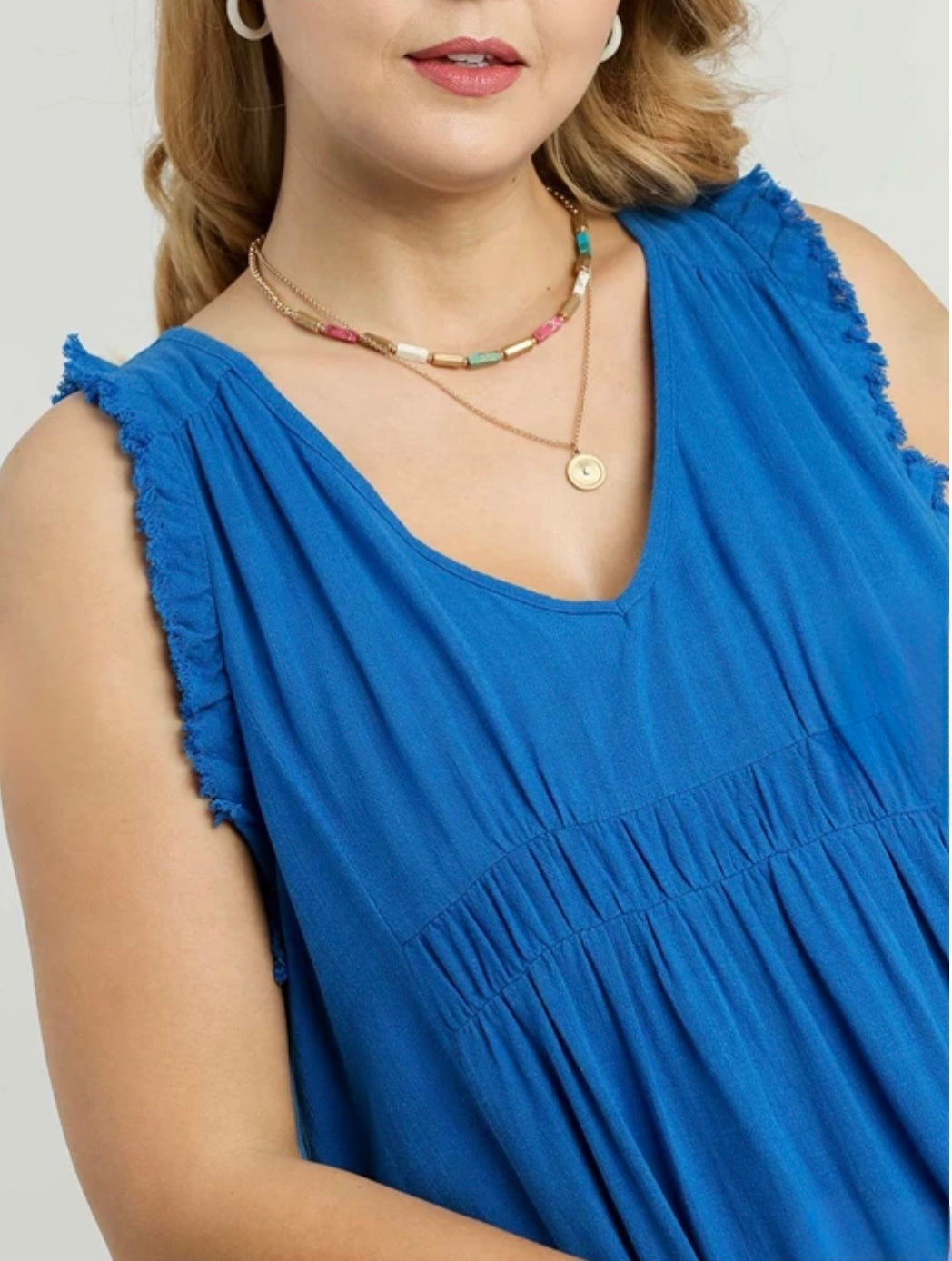 Sleeveless Cobalt V-Neck Linen Dress