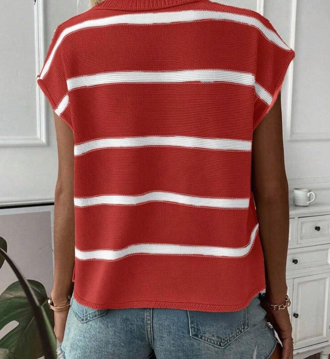 Red/White Striped Knit Loose Top