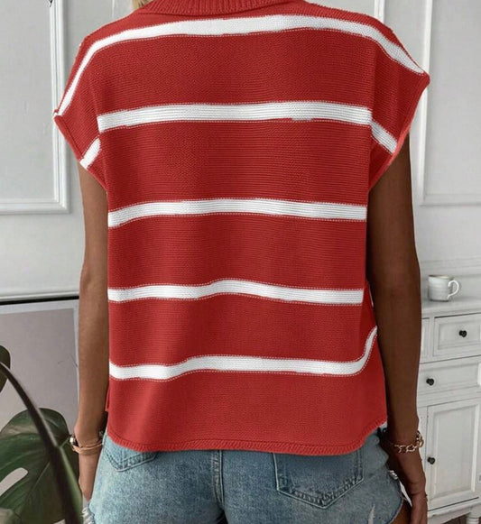 Red/White Striped Knit Loose Top