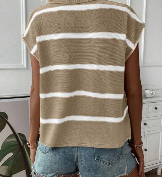 Khaki/White Striped Loose Knit Top