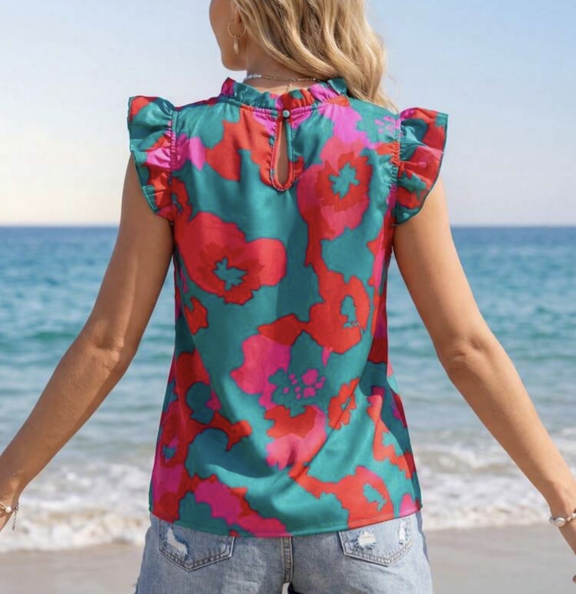 Floral Turquoise Cap Sleeve Top