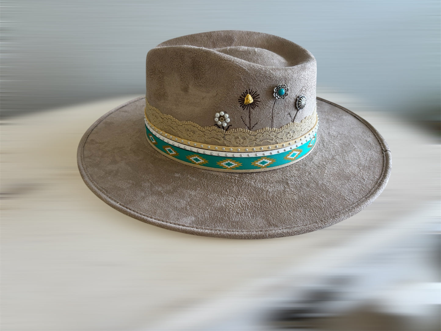 Studded Flower And Lace Hat
