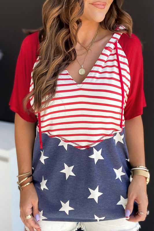Stars and Stripes Short Sleeve Hoodie Top