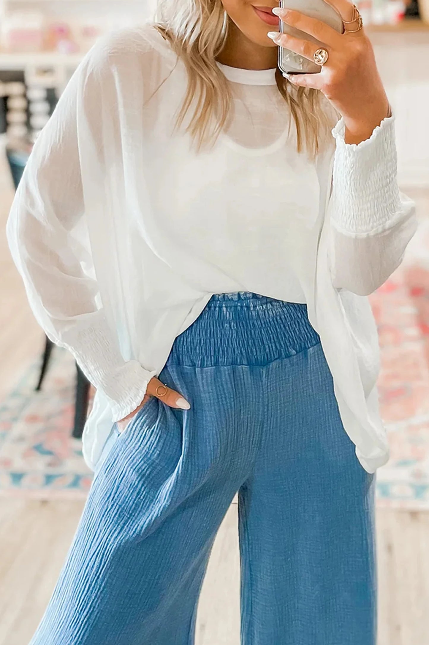 White Semi Sheer Blouse