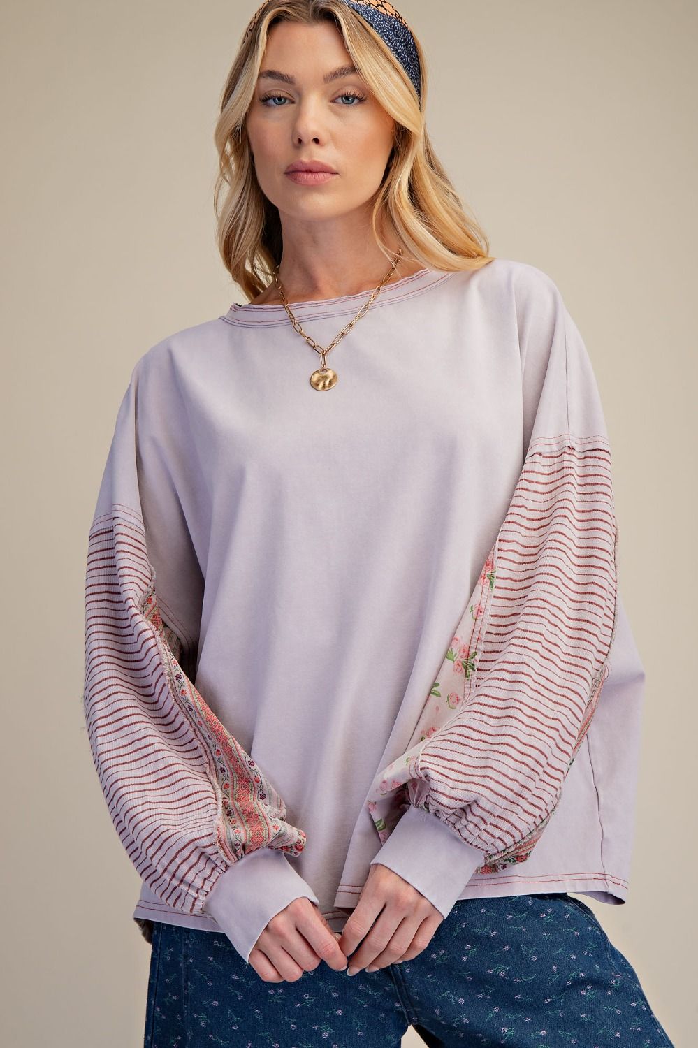 Dusty Lavender Mix Print Long Sleeve Top
